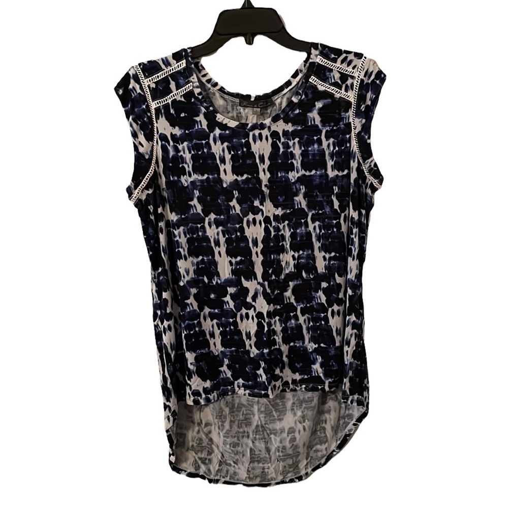 Rose & Olive Black/Blue High Low Round Neck Sleeveless Top Womens Size L